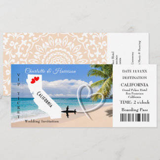 Ticket BoardingPass Wedding Destination California Invitation