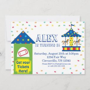 Ticket Booth and Carousel, Carnival Circus Party Invitation