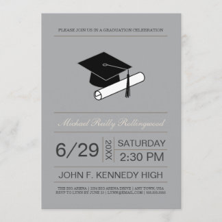 Ticket Cap & Diploma Graduation Invite: Silver Invitation