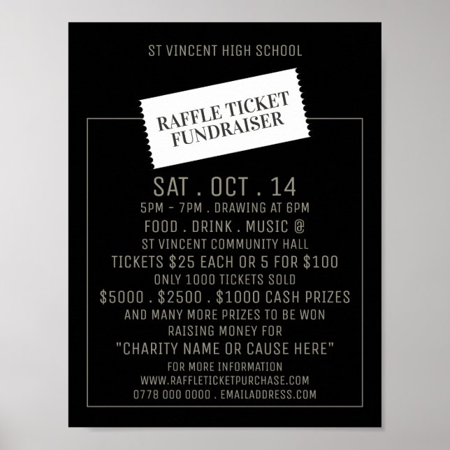 Ticket Design, Raffle Ticket Fundraiser Event Poster (Front)