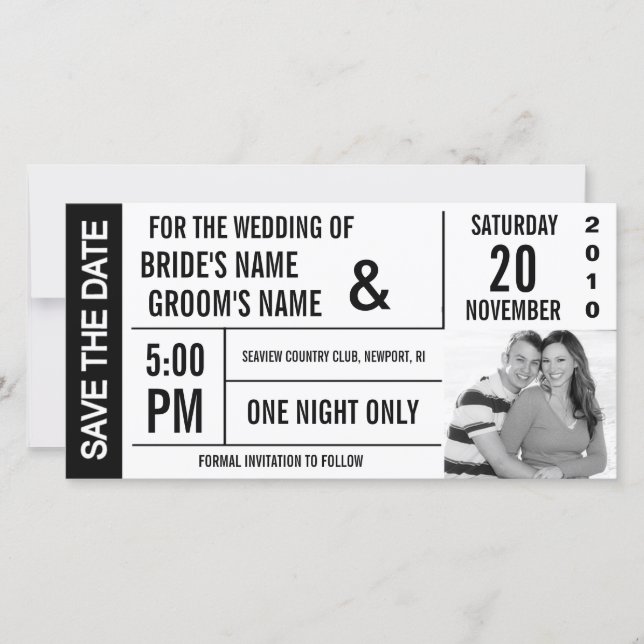 Ticket Design Save the Date Photo Card (Front)