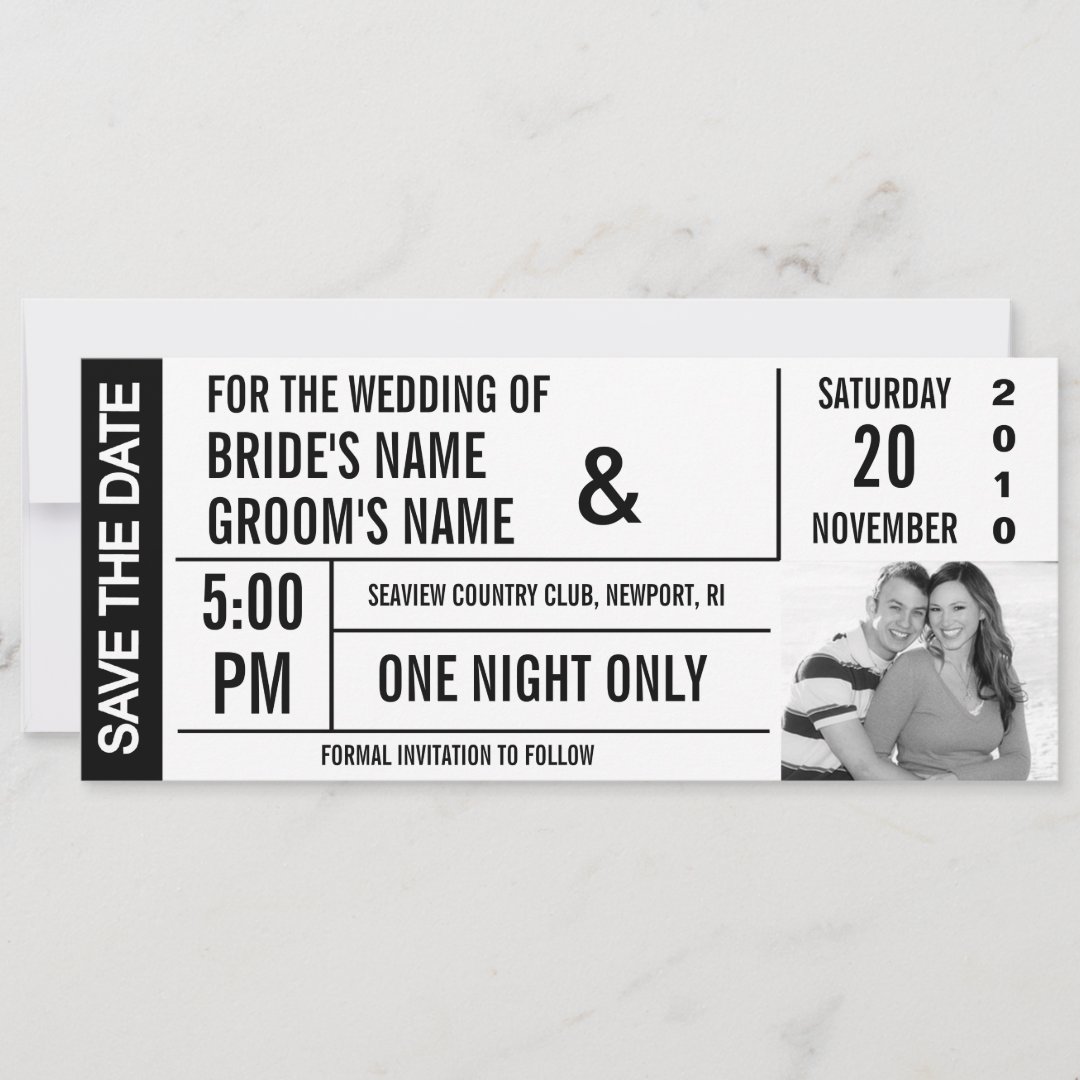 Ticket Design Save the Date Photo Cards | Zazzle
