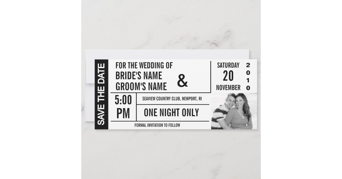 Football Ticket Save the Date Card with Photos on Both Sides - Green &  White – Designed By Brenda