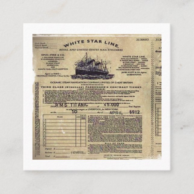 Ticket for RMS Titanic 1912 (Front)
