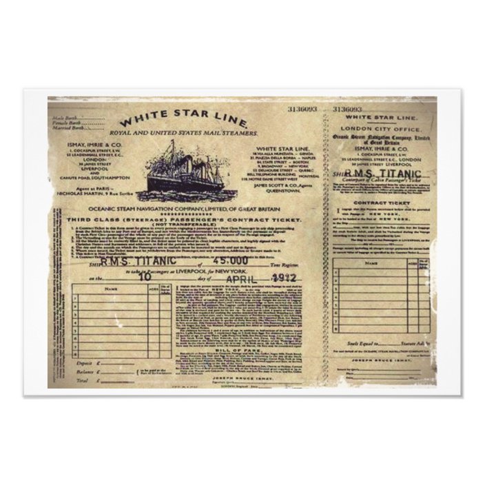 Ticket for RMS Titanic 1912 Invitation