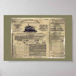 Ticket for RMS Titanic 1912 Poster