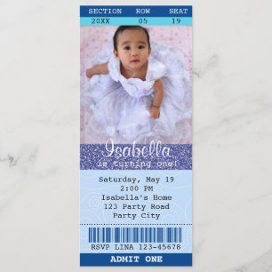 Ticket Invitation Blue Glitter Photo Movie Theatre