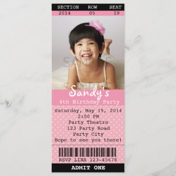 Ticket Invitation (pink) With Photo -theatre/movie by CallaChic at Zazzle