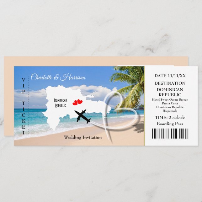 Ticket Pass Destination Dominican Republic Wedding Invitation (Front/Back)