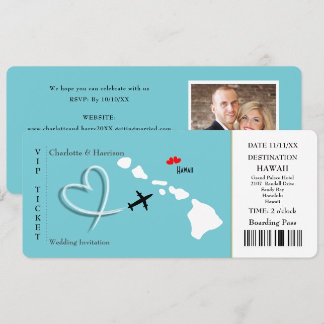 Ticket Pass Wedding  Destination Hawaii Invitation (Front/Back)