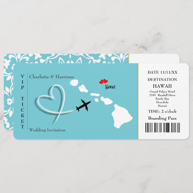 Ticket Pass Wedding  Destination Hawaii Invitation (Front/Back)