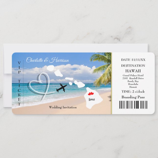 Ticket Pass Wedding  Destination Hawaii Invitation (Front)