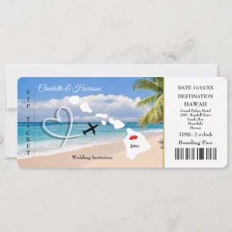 Ticket Pass Wedding  Destination Hawaii Invitation
