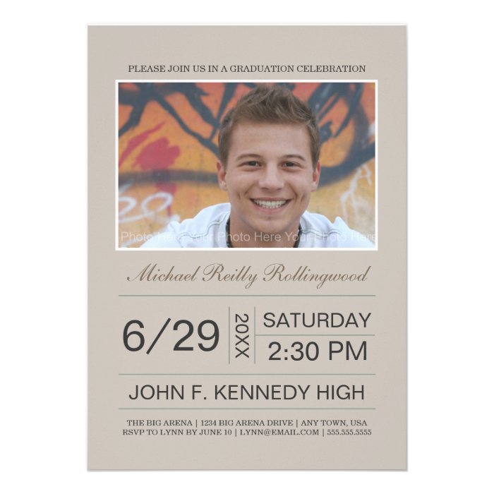 Ticket Photo Graduation Invite Tan