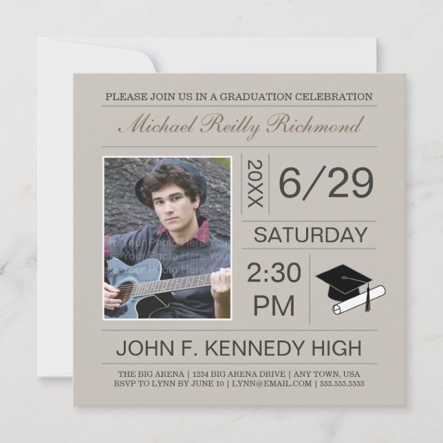 Ticket Photo Graduation Invite: Tan Invitation (Front)