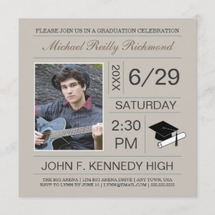 Ticket Photo Graduation Invite: Tan Invitation