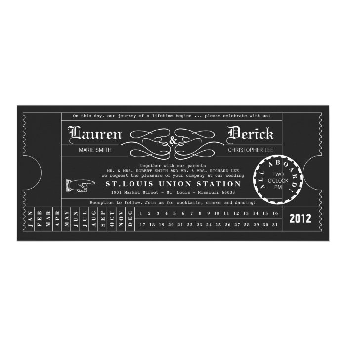 Ticket Punch Card Tea Length Invitation in Black