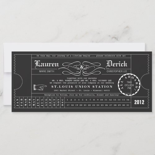 Ticket Punch Card Tea Length Invitation in Black