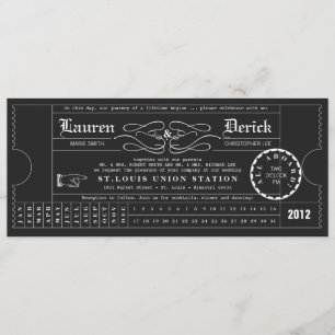 Ticket Punch Card Tea Length Invitation in Black