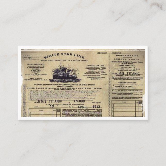 Ticket RMS Titanic 1912 (Front)
