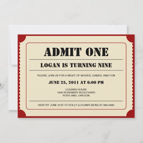 Ticket Stub Party Invitation