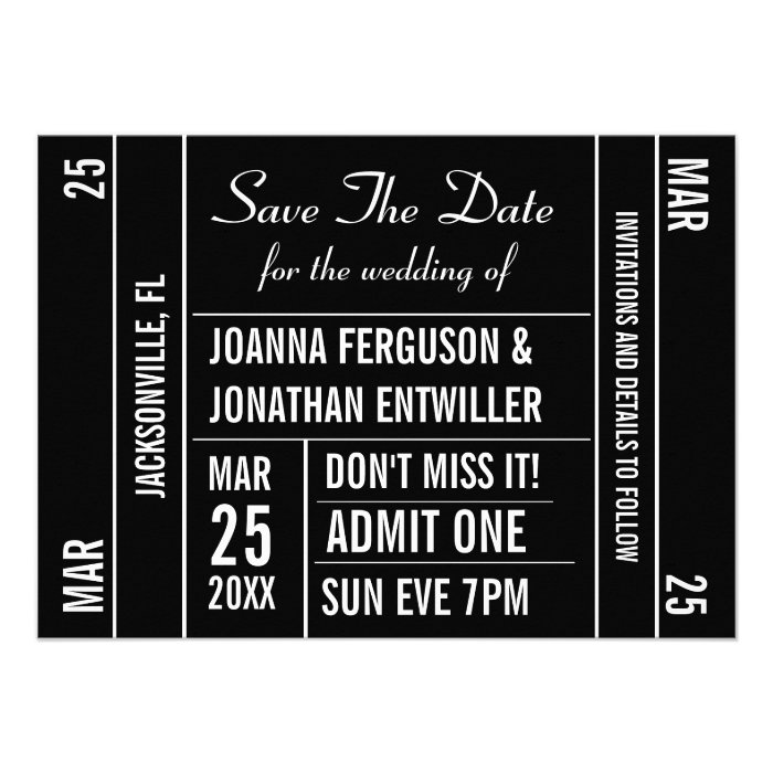 Ticket Stub Save The Date Invitation