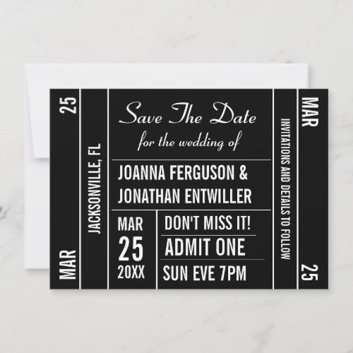 Ticket Stub Save The Date Invitation