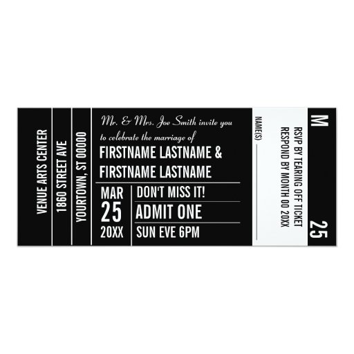 Ticket Stub White Area Party 4x9.25 Paper Invitation Card | Zazzle