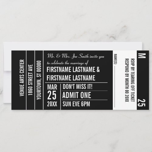 Ticket Stub White Area Party Personalized Announcements