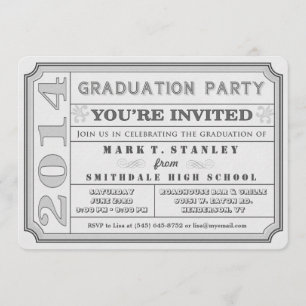 Ticket Style 2014 Gray Graduation Party Invite