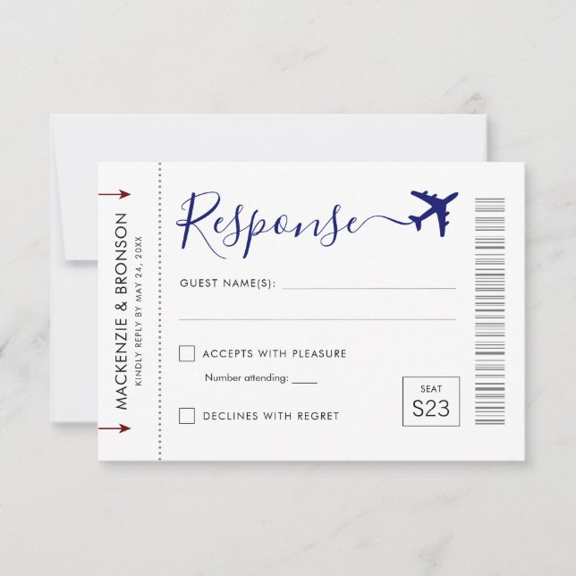 Ticket Style Boarding Pass Travel Theme Response (Front)