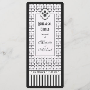 Ticket Style Fleur de Lis Rehearsal Dinner Invitation