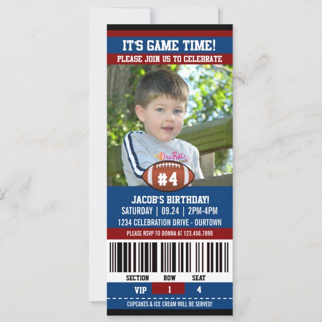 Ticket Style Football Theme Birthday Party Invitation (Front)
