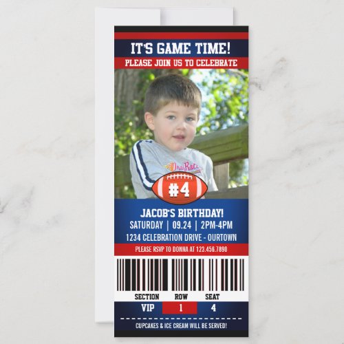 Ticket Style Football Theme Birthday Party Invitation