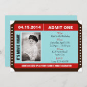 Ticket Style Invitation with Photo - Blue Red (Front/Back)