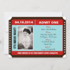 Ticket Style Invitation with Photo - Blue Red