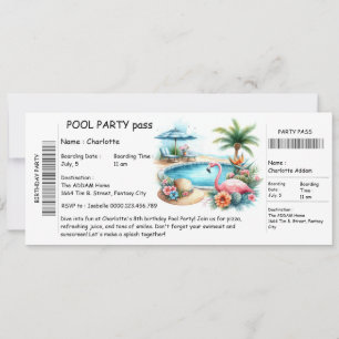Ticket-Style Pool Party Invitation – Birthday Bash