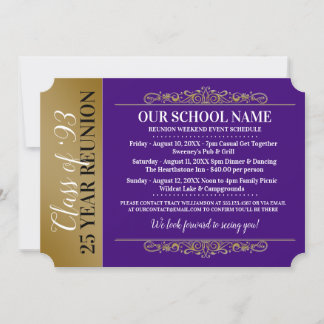 Ticket Style Purple/Gold Class Reunion Invitation