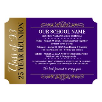 Ticket Style Purple/Gold Class Reunion Invitation