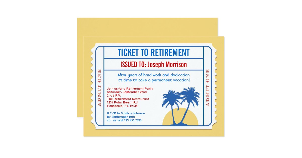 Ticket Style Retirement Invitation | Zazzle