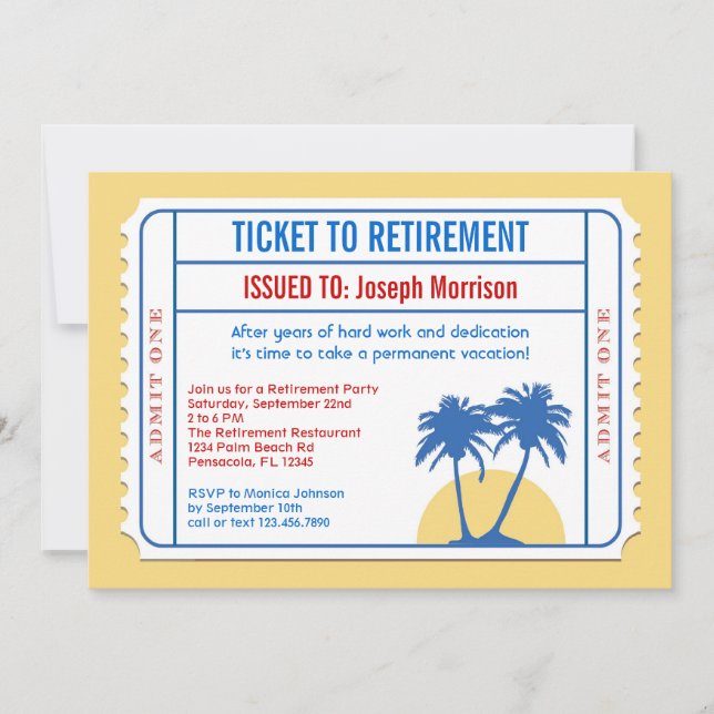 Ticket Style Retirement Invitation (Front)