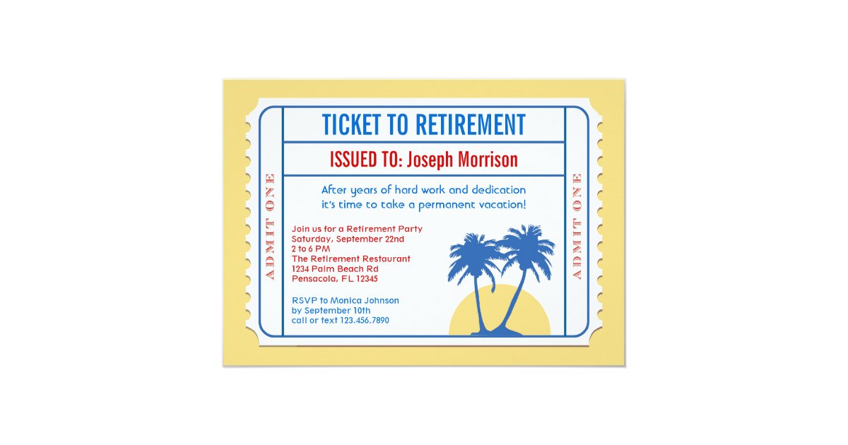 Ticket Style Retirement Invitation | Zazzle.com