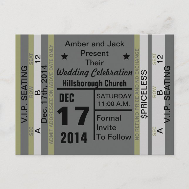 Ticket To Fun Save The Date Postcard (Front)