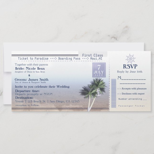 Ticket to Paradise Wedding Destination Invitations (Front)