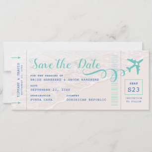 Ticket to the Beach Boarding Pass Save the Date Announcement