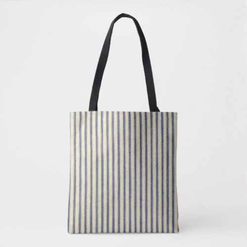 Ticking Blue  White Retro Striped Vintage French Tote Bag