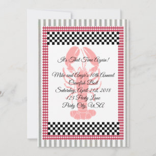 Ticking Stripe Checkerboard Gingham Crawfish Boil Invitation