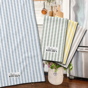 Ticking Stripe Vintage Farmhouse Blue Kitchen Towel