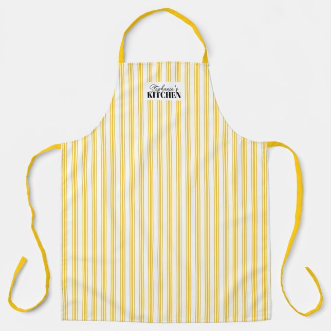 Ticking Stripe Vintage Farmhouse Mustard Yellow Apron (Front)