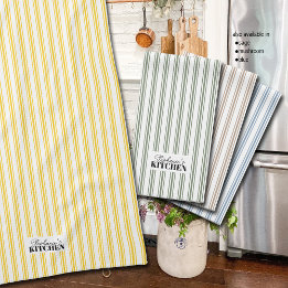 Ticking Stripe Vintage Farmhouse Yellow Kitchen Towel